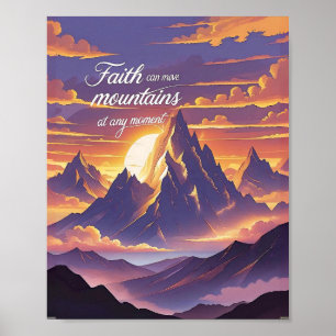 Póster La fe mueve montañas: inspiración al atardecer
