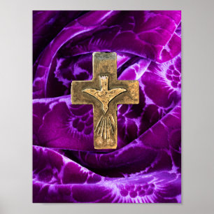 Póster La fe religiosa cristiana cruza el púrpura del Esp