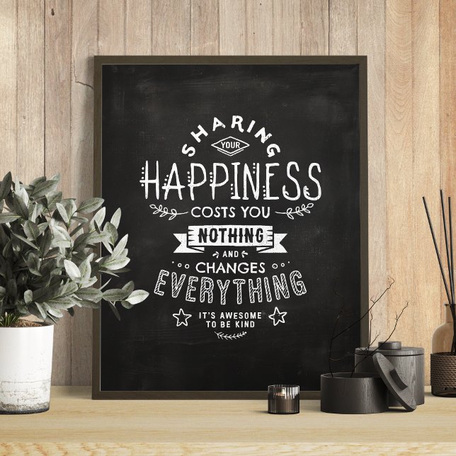 Póster La felicidad cambia todo lo Inspirador (Happiness Changes Everything Inspirational Quote Poster)