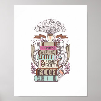 Póster La felicidad es café y libros