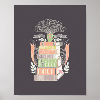Póster La felicidad es café y libros
