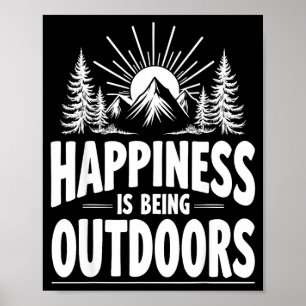 Póster La felicidad es estar al aire libre montañas pinos