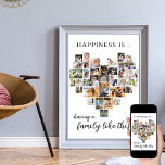 Póster La felicidad es la familia como este colegio en fo<br><div class="desc">Crea tu propio poster personalizado con 36 de tus fotos favoritas y tu(s) apellido(s). La plantilla de fotos está configurada para crear un collage de fotos en forma de corazón de amor, mostrando tus fotos en una mezcla de formatos de retrato, paisaje e imágenes cuadradas. El diseño tiene un fondo...</div>