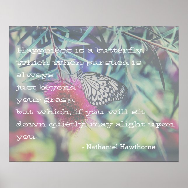 Póster La felicidad es una mariposa - una cita inspirador (Frente)
