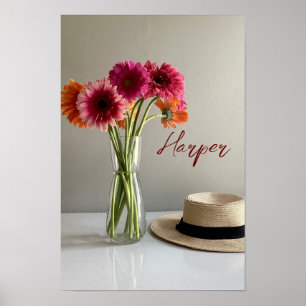 Póster La feliz flor de color Gerbera + nombre personaliz