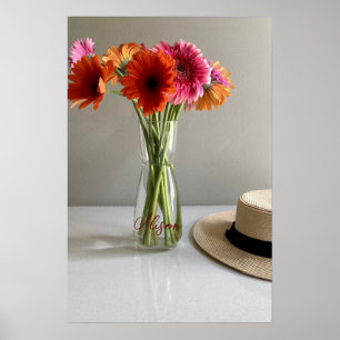 Póster La feliz flor de color Gerbera + nombre personaliz