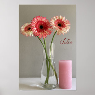 Póster La feliz flor rosa de Gerbera + nombre personaliza