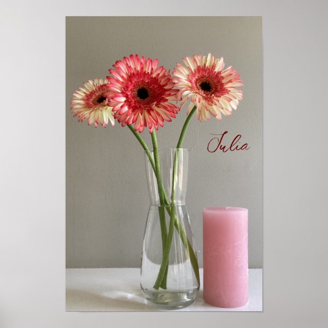 Póster La feliz flor rosa de Gerbera + nombre personaliza (Frente)