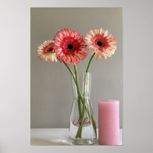 Póster La feliz flor rosa de Gerbera + nombre personaliza