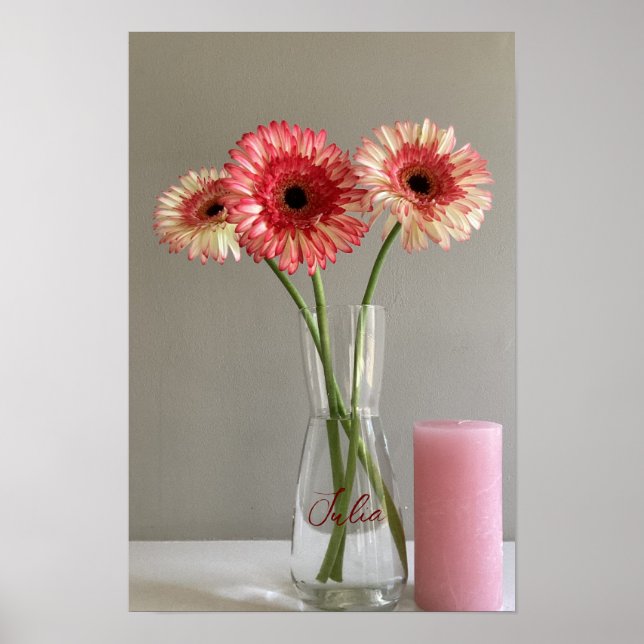 Póster La feliz flor rosa de Gerbera + nombre personaliza (Frente)