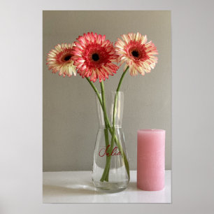 Póster La feliz flor rosa de Gerbera + nombre personaliza