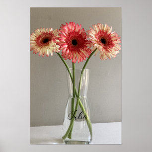 Póster La feliz flor rosa de Gerbera + nombre personaliza
