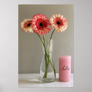 Póster La feliz flor rosa de Gerbera + nombre personaliza