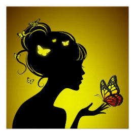 Poster La femme papillons jaunes