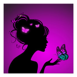 Poster La femme papillons violets