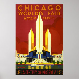 Póster La feria mundial de Chicago. Un siglo de progreso