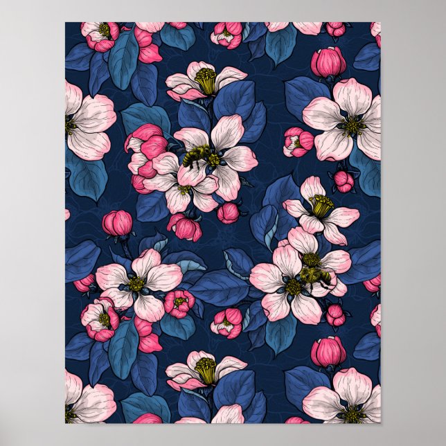 Póster La floración de Apple en un azul oscuro (Frente)