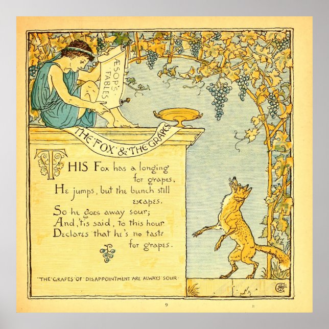 Póster La Fox y las uvas Walter Crane de 1887 (Frente)