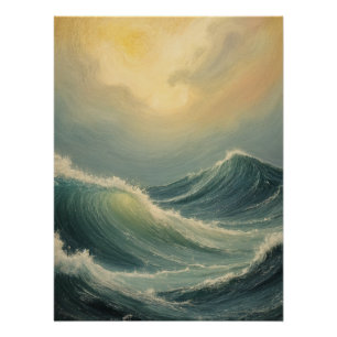 Póster La furia del océano al amanecer