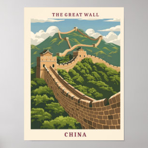 Póster La Gran Muralla China Elegante Viaje Art Vintage