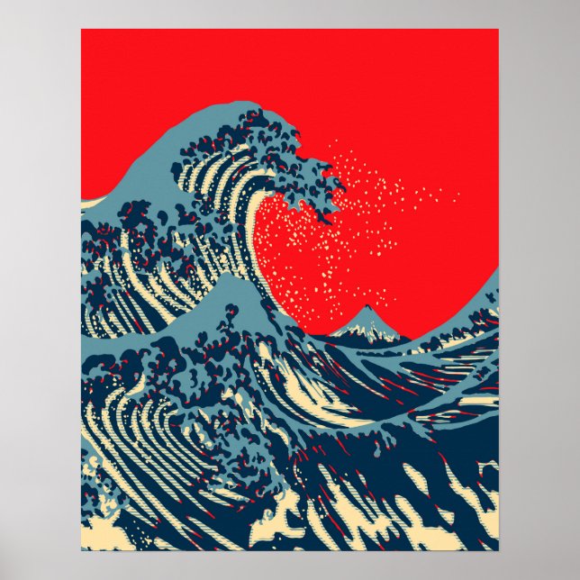 Póster La gran ola de Hokusai con estilo artístico de esp (Frente)