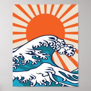 Póster La gran ola de Kanagawa, ola japonesa
