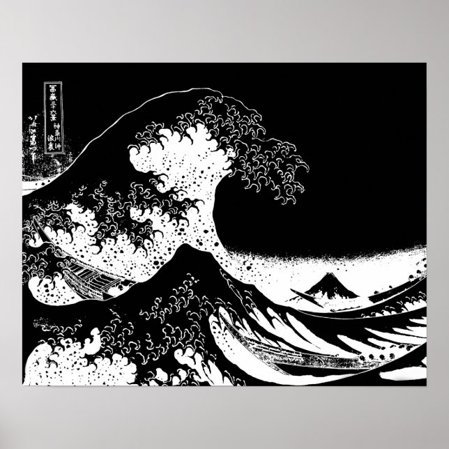 Póster La gran ola de los blancos y negros de Kanagawa (Frente)