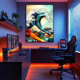 Póster La Gran Ola frente a Kanagawa - Cubista Minimalist