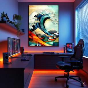 Póster La Gran Ola frente a Kanagawa - Cubista Minimalist