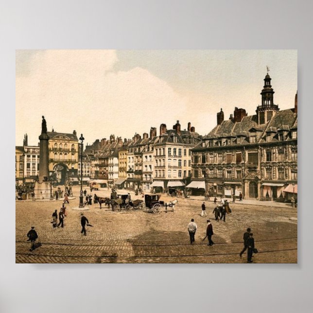 Póster La Grande Place, Lille, France vintage Photochrom (Frente)