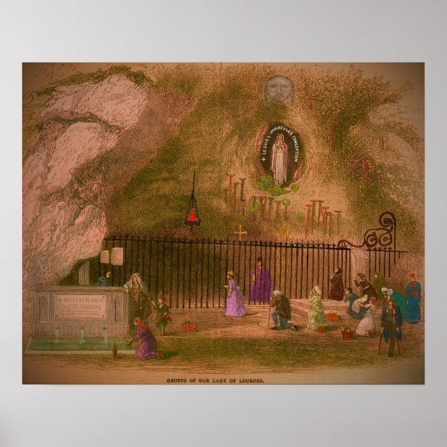 Póster La Grotto de nuestra Señora de Lourdes. Años 1800 (Frente)