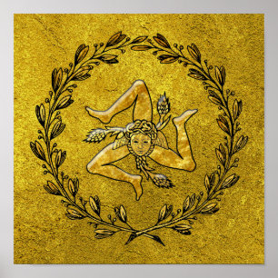 Póster La guirnalda de oliva trinacria siciliana en oro