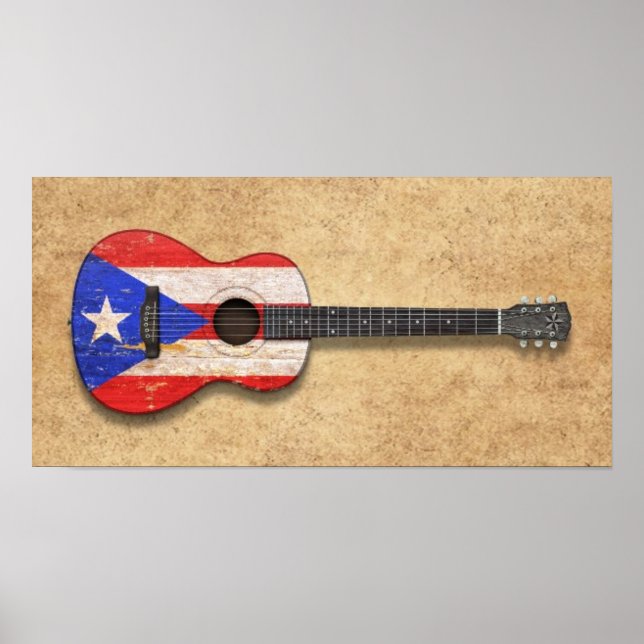 Póster La guitarra acústica de la bandera de Puerto Rico (Frente)