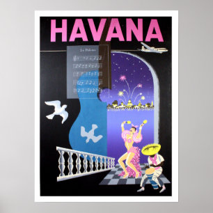 Póster La Habana, Cuba, noches de baile, aerolínea vintag
