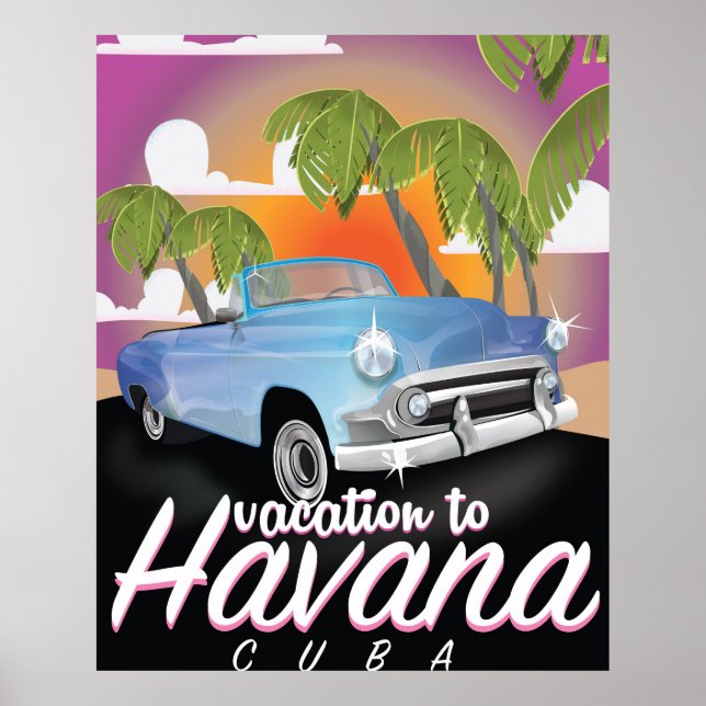 Póster La Habana, Cuba Poster de vacaciones automovilísti (Frente)