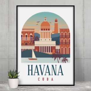 Póster La Habana Cuba Silueta Antigüa