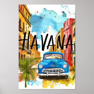 Póster La Habana Cuba: Viajes de pintura acuática