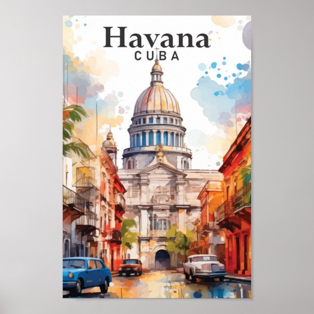 Póster La Habana Cuba: Viajes de pintura acuática (Frente)