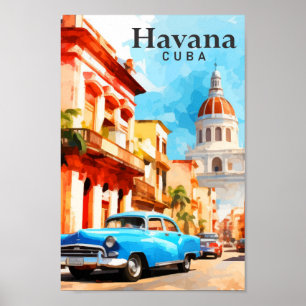 Póster La Habana Cuba: Viajes de pintura acuática