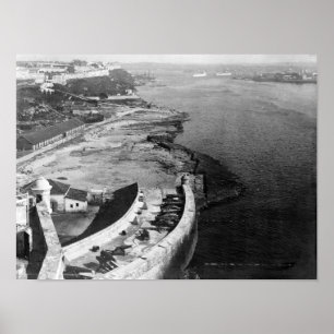 Póster La Habana, Puerto de Cuba con parte del Castillo d