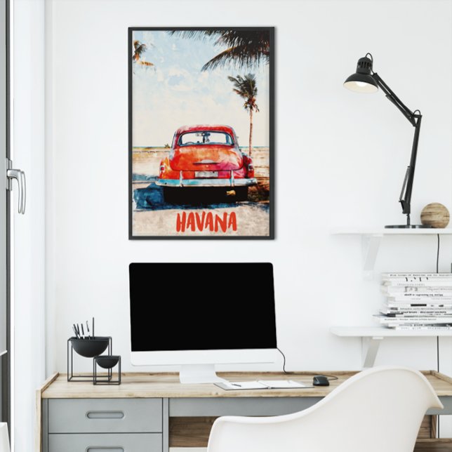Póster La Habana Rusa Cuba Vintage (cuba havana watercolor beach poster)