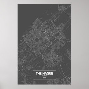 Póster La Haya, Países Bajos (blanco sobre negro)