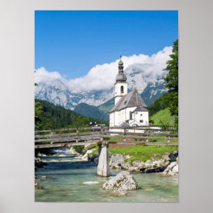 Póster La iglesia parroquial de Ramsau en Baviera, Aleman