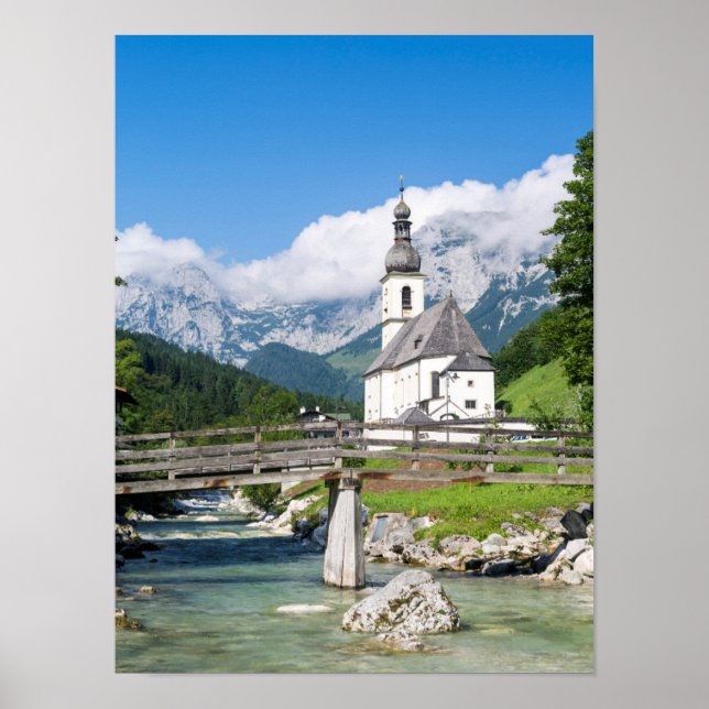Póster La iglesia parroquial de Ramsau en Baviera, Aleman (Frente)
