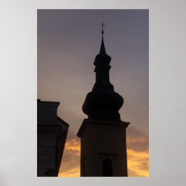 Póster La Iglesia Spire En El Crepúsculo
