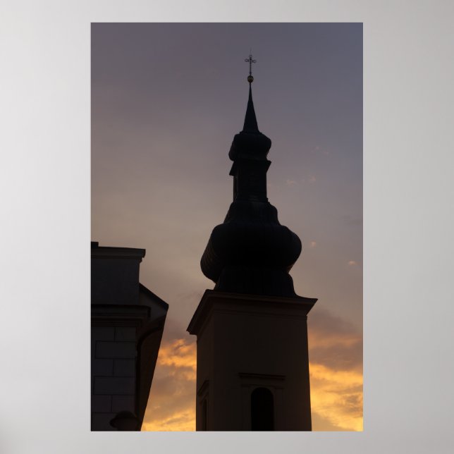Póster La Iglesia Spire En El Crepúsculo (Frente)