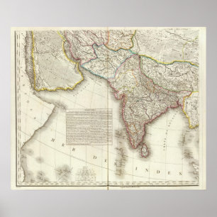Póster La India y mapa grabado Asia