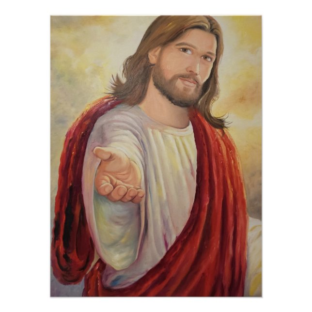 Póster La Invitación Divina: Jesús Extendiendo la Mano (Anverso)