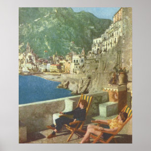 Póster La Italia de la Vintage, la relajación en la costa