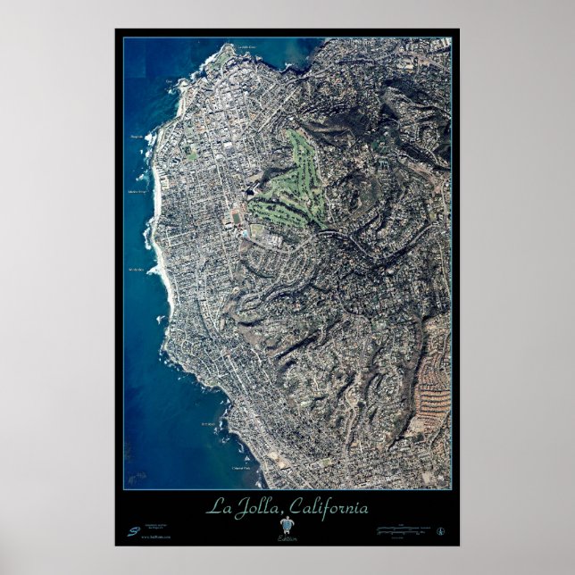 Póster La Jolla, California mapa impreso de cartel sateli (Frente)